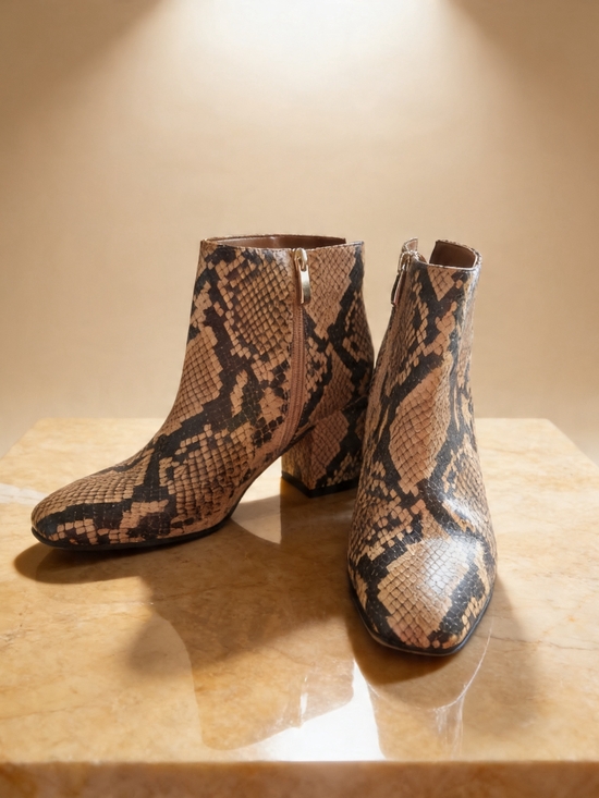 Franco Sarto Shoes - Franco Sarto Snake-Print Ankle Boots in Tan and Black